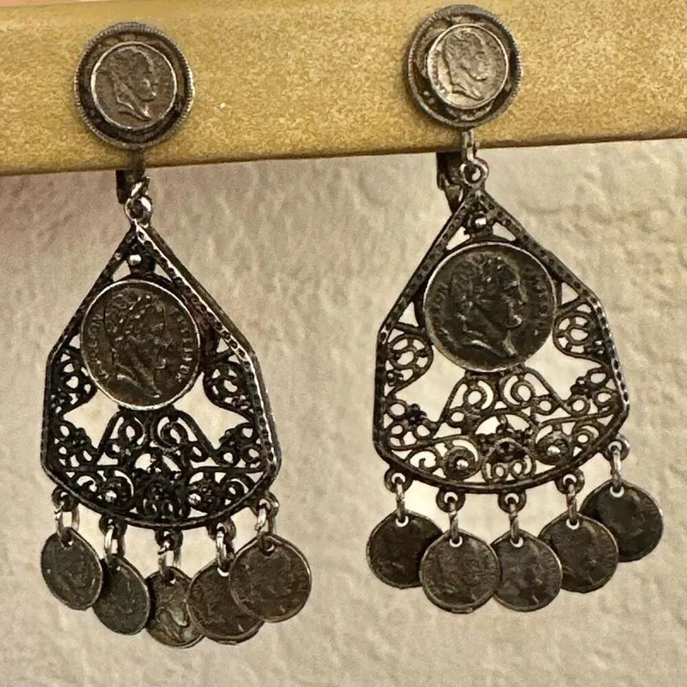 ART Vintage Coin Chandelier Clip-On Earrings